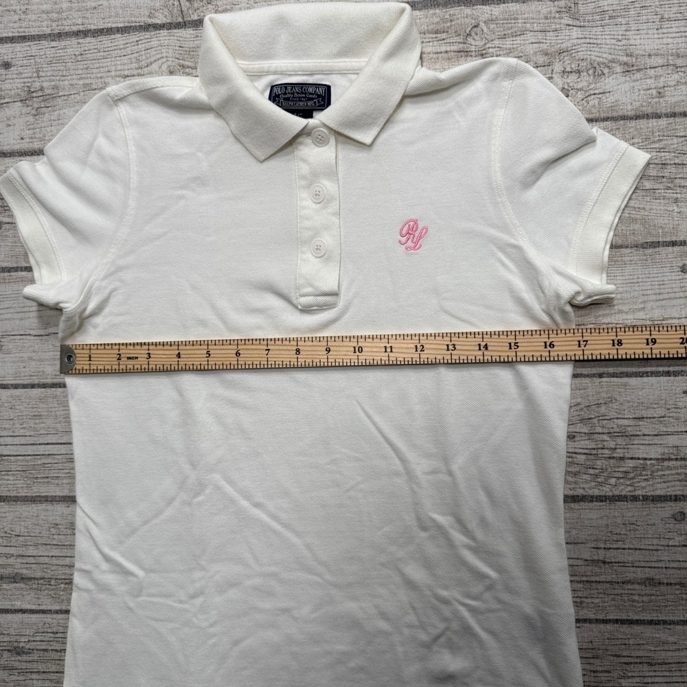 Y2K Polo Jeans Ralph Lauren Shirt Women's Small White Slim Fit Activewear Preppy - Picture 3 of 5